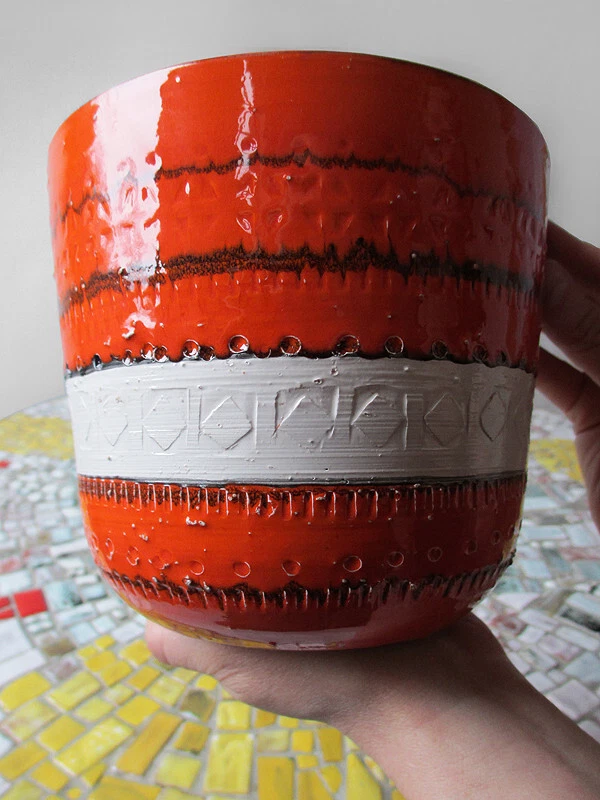 Aldo Londi Bitossi 1955 Italia mediados de siglo moderno arte naranja maceta de cerámica Foto 4 de 4