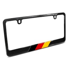 Black Carbon Fiber Look German Flag In Sports Stripe License Plate Frame
