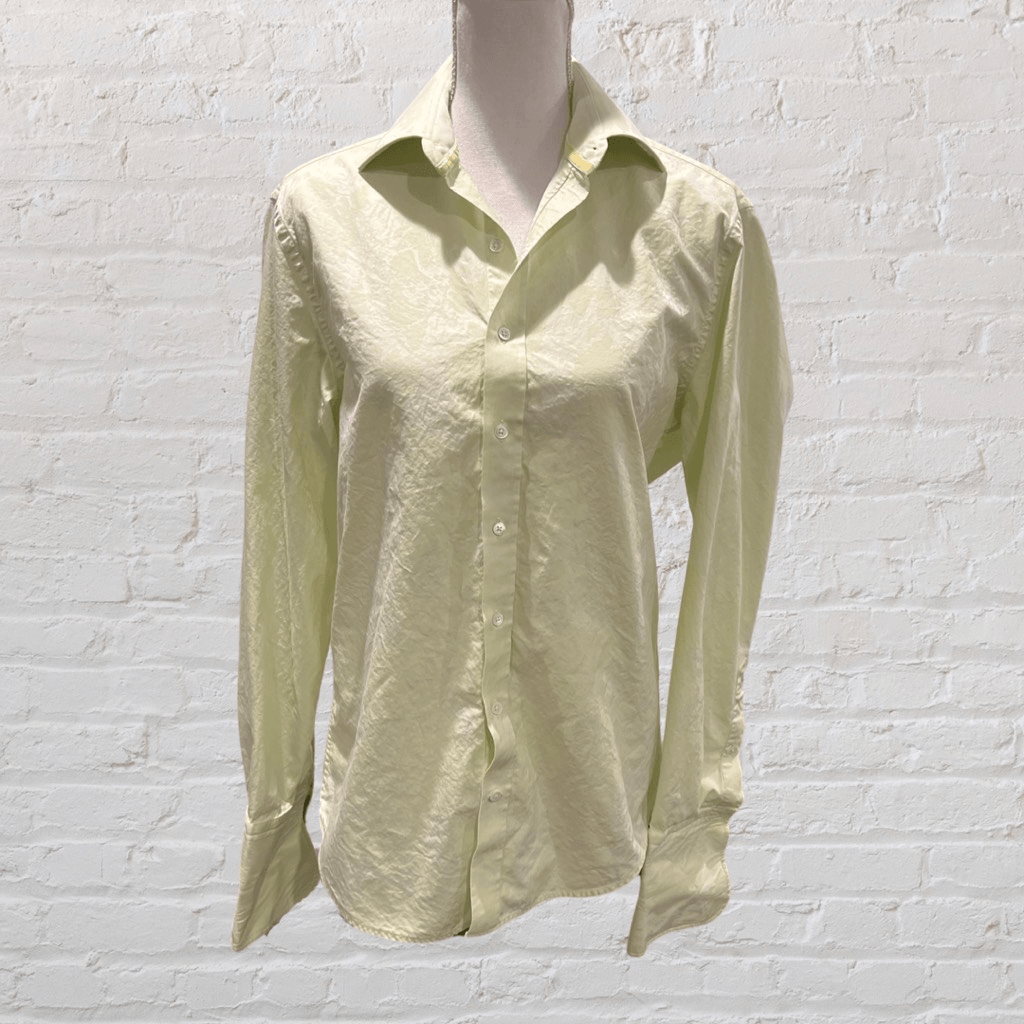 FILA Camicia manica lunga Alexandre Savile Row polsino francese verde bianco lavaggio taglia 15