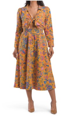 House Of Harlow Mustard Tie Front Floral Maxi Dress Snap Buttons Medium |  eBay