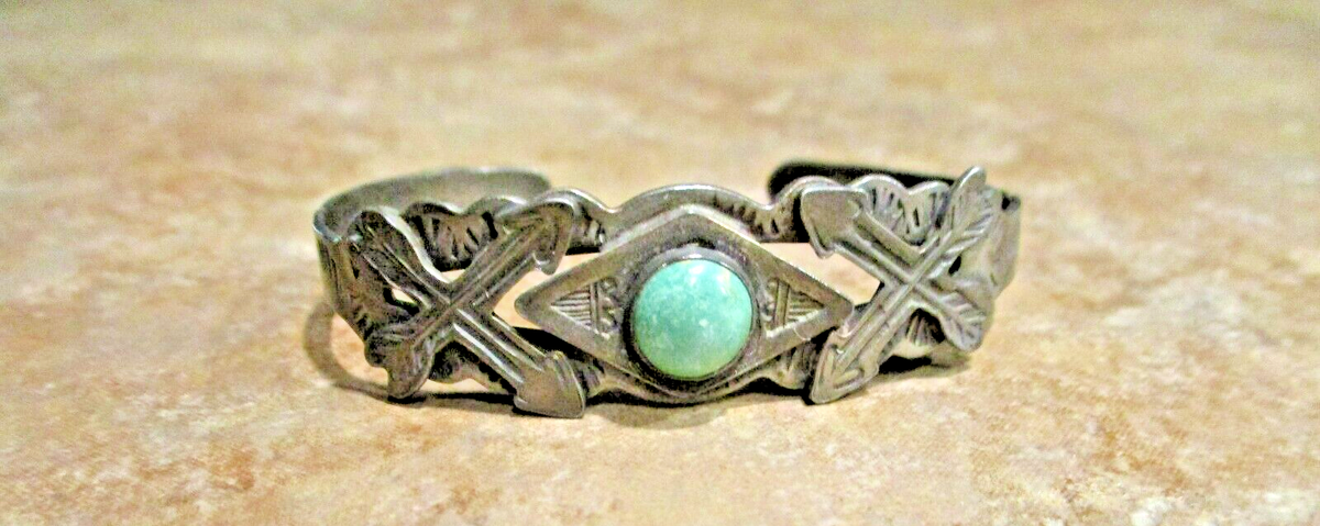 Smaller Old Fred Harvey Era Navajo Sterling Turquoise CROSSED
