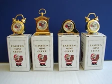 4 Miniature Clocks Mantle Alarm Santa Clause Christmas Theme Gold tone Quartz