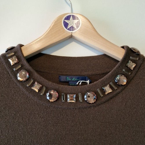 Boden Size 10r Chocolate Brown Wool Blend Midi Jumper Dress With Diamonte Collar - Picture 5 of 11