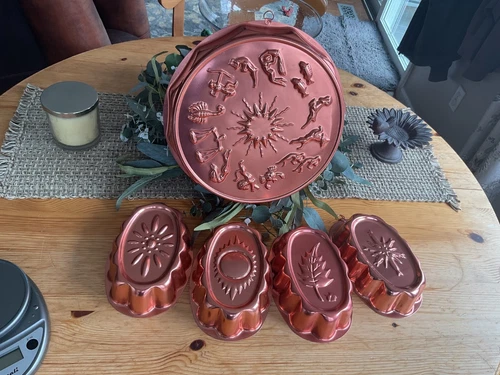 Mirro Coppertone 5 Piece Mold Set Zodiac, Flower, Leaf, Sun, Snowflake NICE!!