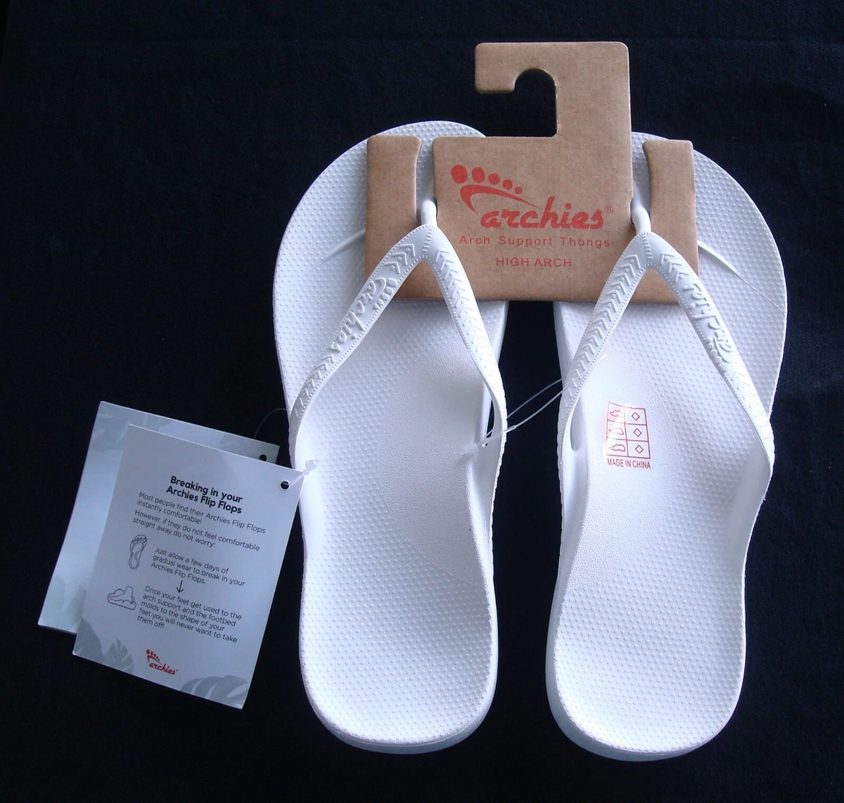 Archies Arch Support Thong Flip Flops High Arch White Unisex Men 4/Women 5