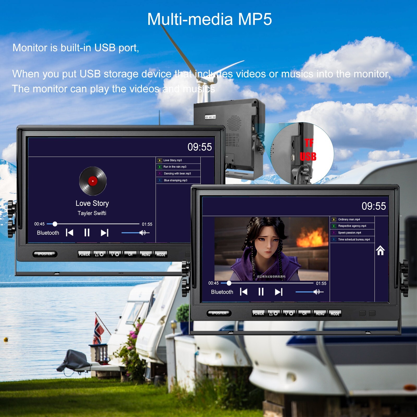 9" Quad Monitor DVR Video Recorder +4x 4 PIN CCD Backup Camera for Trailer Truck