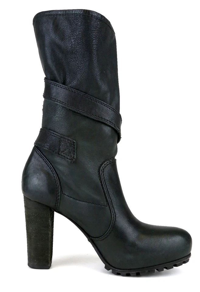 Vera Wang Lavender Pull On Mid Calf Buckle Leather Boot black Sz 7M Z9615 * - Image 4 of 4