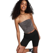 Wild Fable Womens Crop Tube Top Cropped Shirt Acid Wash Black Slim Shirt Small