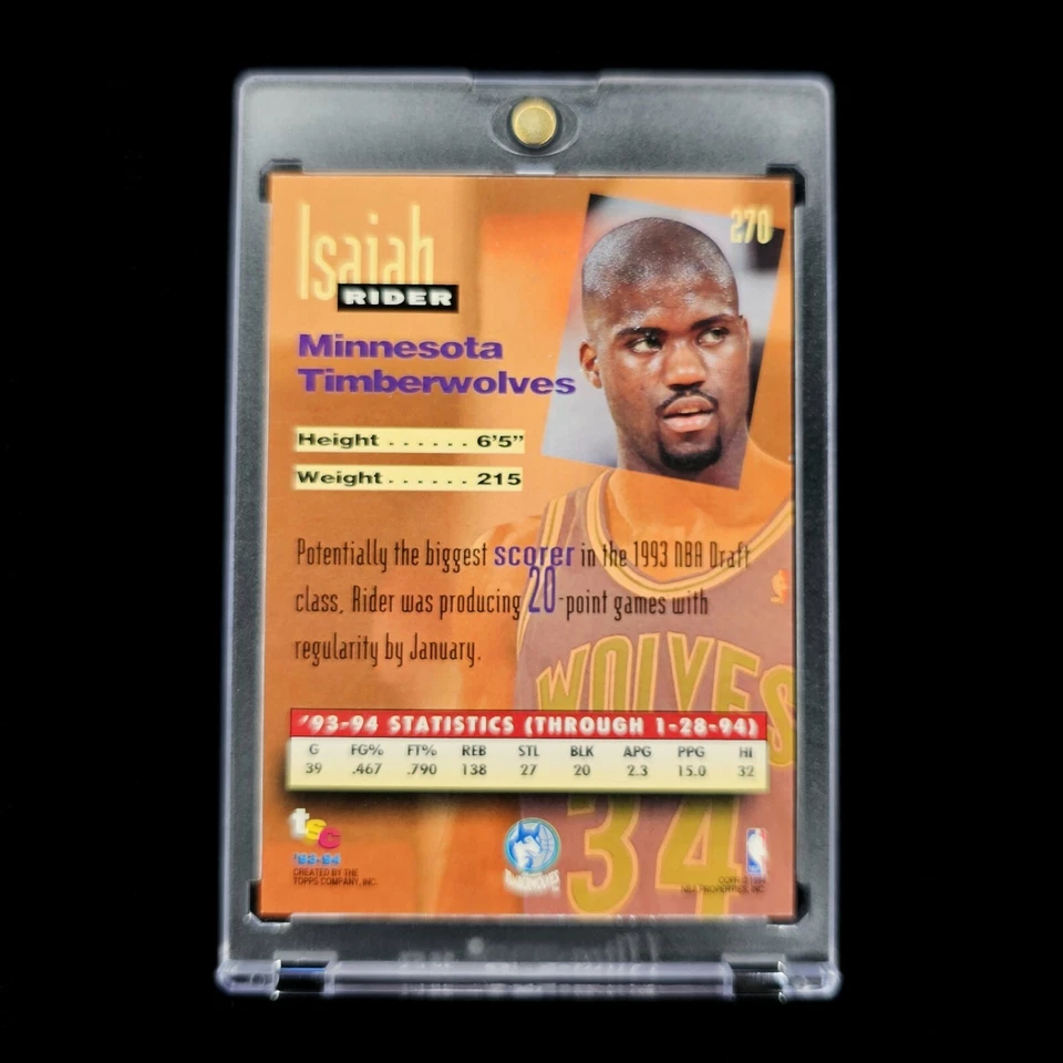 Isaiah Rider - 1993-94 NBA Topps Stadium Club Next Wave Insert Timberwolves #270 Foto 2 de 2