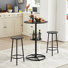 Bar Table Set 3 Pcs Counter Height Kitchen Dining Bar Stools Storage Bistro Pub