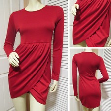 TOBI Red Tulip Mini Dress Long Sleeve Bodycon Made USA Clubwear Night Out Party