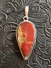 Artisan Red Dragon's Blood Bloodstone Arrow Pendant Shadow Bezel 2"