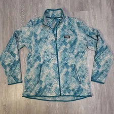 L.L. Bean Teal Blue Fracture Sweater Fleece Full-Zip Jacket Medium