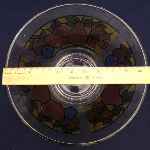 Libbey Salad Fruit Bowl Clear Glass Stained Glass Design USA Fruit