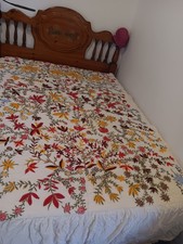 Bedspread Embroidered And Hand Quilted Muit Colored Floral Full Size
