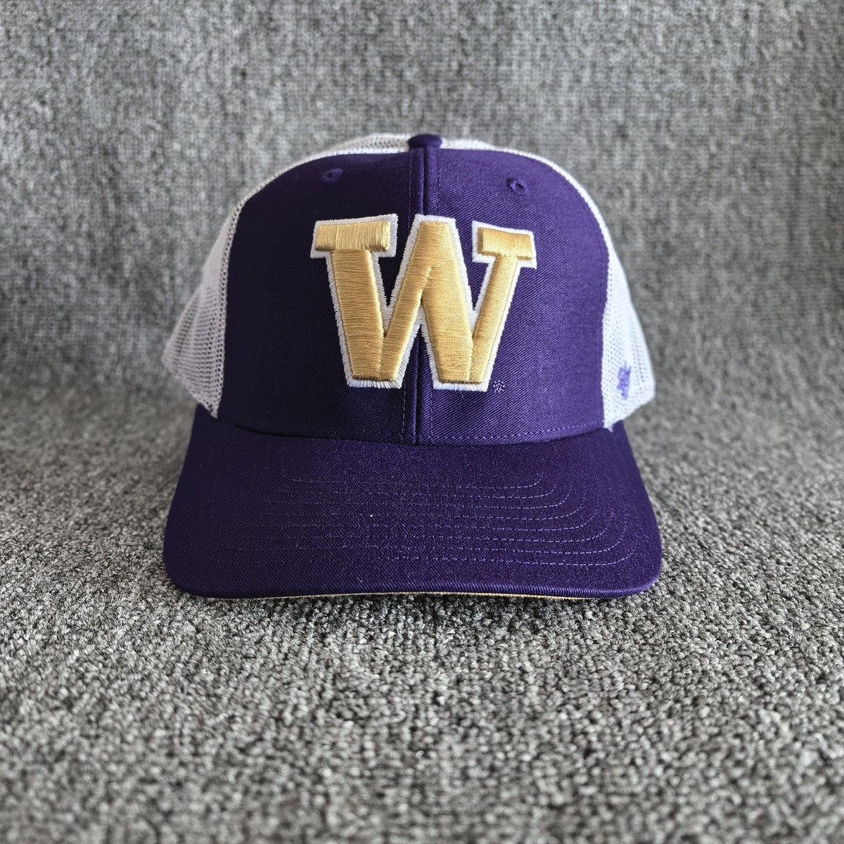 47 Brand Washington Huskies W Logo Trucker Snapback Hat Cap Purple White