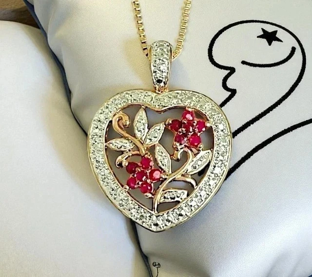 2.00Ct Round Cut Lab Created Ruby Women's  Heart Pendant 14k Yellow Gold Plated - Image 2 of 4