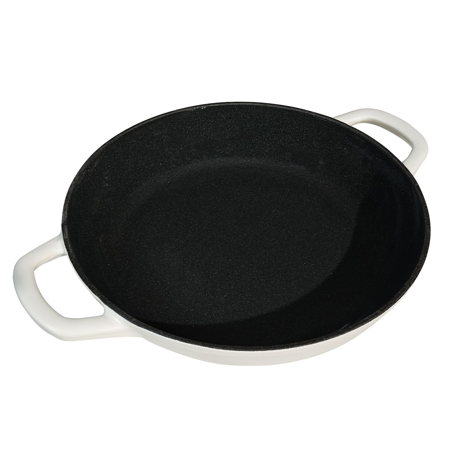 Braiser Enameled Cast Iron 2.25 qt Pan with Lid White Shallow Casserole Handels