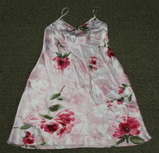 Gilligan  O'Malley Pink Rose Floral Print Satin Chemise Nightgown size Small