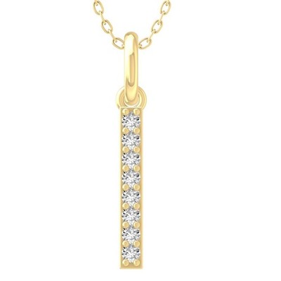 10K Gelbgold Diamant Initiale I Buchstabe Anhänger Halskette 18'' Silber Kabel Kette
