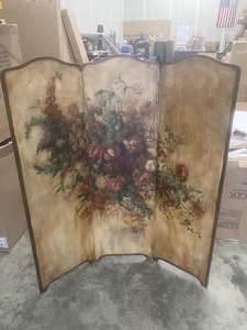 Antquie Hand Painted Room Divider Folding Privacy Screen