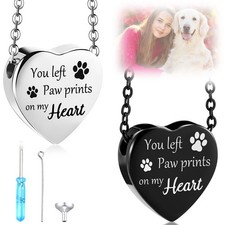 2 Pcs Pet Cremation Jewelry for Ashes Urn Necklace with Paw Print Heart, Pet ...