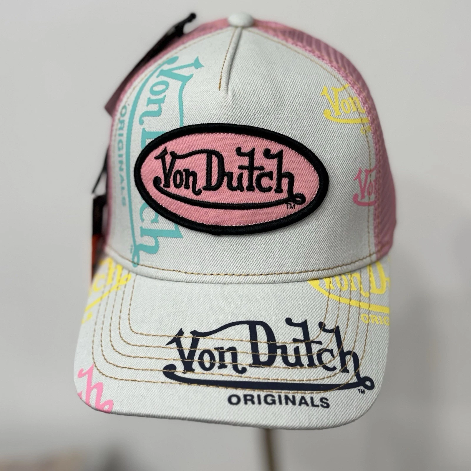 NWT Von Dutch Light Denim Pink Trucker Hat - Adjustable-SnapBack