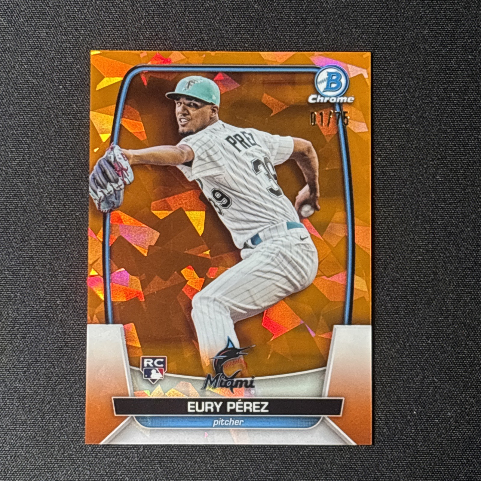 2023 Bowman Chrome Eury Perez Rookie /75 Orange Refractor Sapphire #90