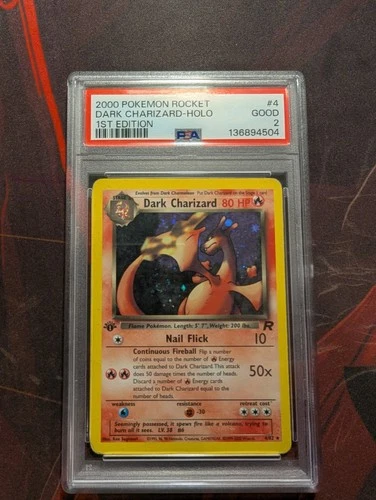 2000 POKEMON ROCKET 1ST ED #4 DARK CHARIZARD-HOLO PSA 2