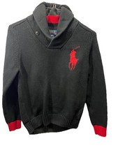 Polo Ralph Lauren Collar Knit Sweater Shawl Black Red Boys Med 10-12
