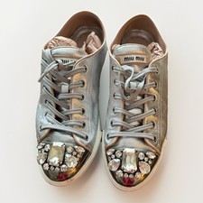 Miu Miu  Swarovski crystal Leather toe-cap sl...