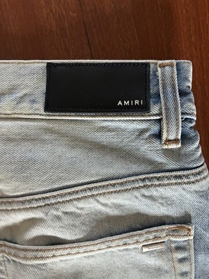 本物 極美品 アミリ レザーパッチ サファリ×チーター デニムパンツ ジーンズ AMIRI Men Pants Genuine Leather Patch Safari Cheetah Denim Jeans