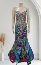 Nwt JOVANI Colorful Strapless Jeweled Corset Bodice Mermaid Prom Dress Gown 4