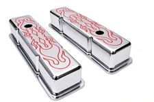 1958-86 Chevy Chrome Valve Covers Tall Sbc 283 305 327 350 400 Red Flames