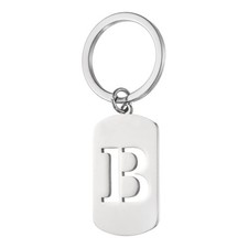Initial Letter Key Chain, A-Z KeyChain Pendant Key Ring, Silver Letter B