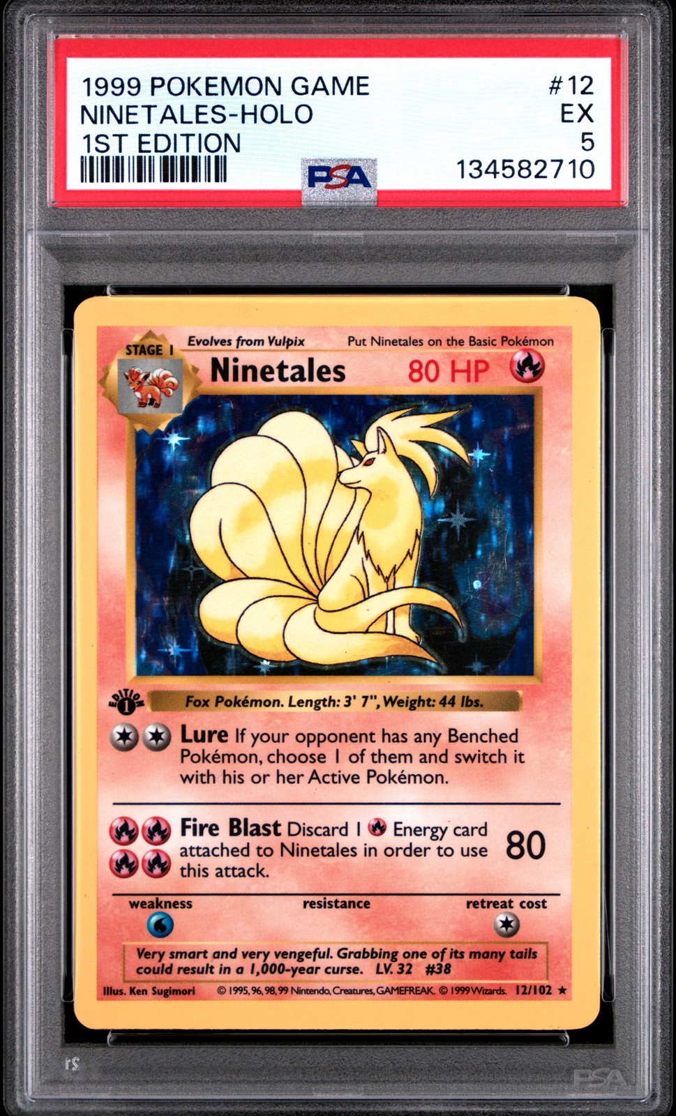 1999 Pokemon Game #12 Ninetales Holo 1st Edition Shadowless PSA 5 EX