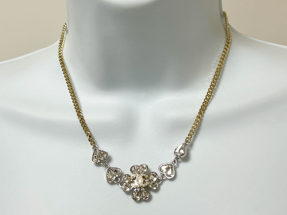 Chanel Coco Mark C23S Necklace Clover Motif GP Rhinestone Gold w