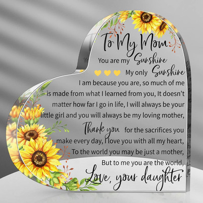 Mom Gifts for Mother'S Day Heart Acrylic Women Mothers Birthday Gifts Sign Plaqu