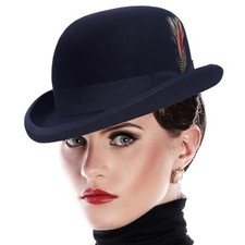 Wool Fedora Hats for Men Women Felt Church Bowler Derby Hat Large Navy