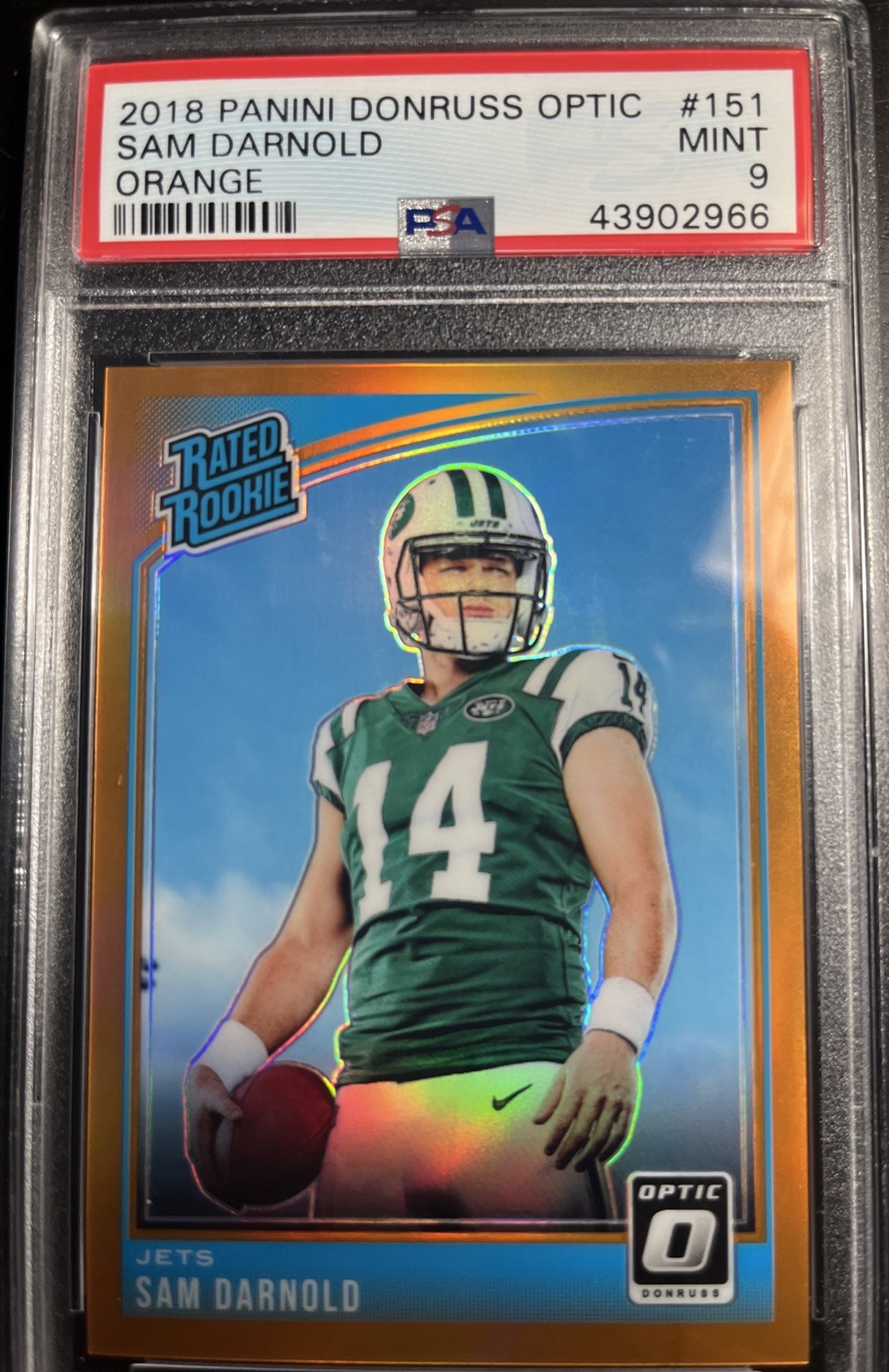 2018 Donruss Optic - Rated Rookie Sam Darnold #151 Orange Prizm /199 (RC) PSA 9