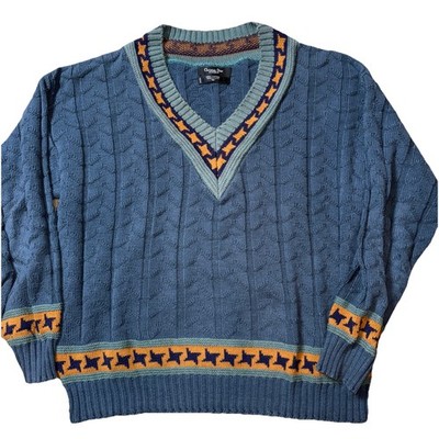 VTG Christian Dior Monsieur Sweater Teal Blue Cotton Houndstooth Sz M Preppy Y2K