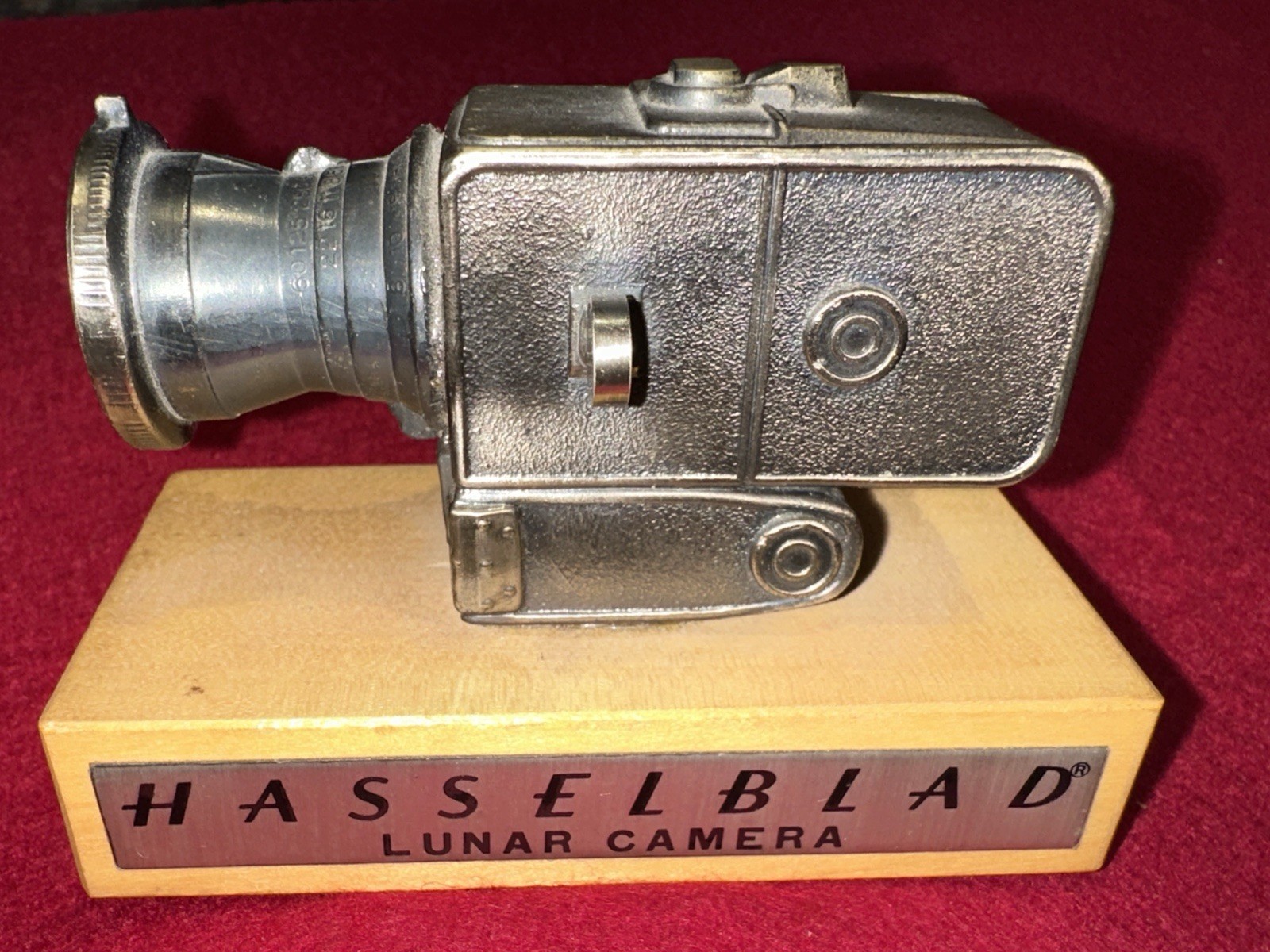 Hasselblad Lunar Camera Metal Display Model On Wood Vintage Dealer Collectible