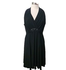Evan Picone Black Halter Dress 14 BEADED Back Zip Sleeveless 50's 60's Party