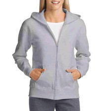 ZIPPERD HOODIE SIZE XL LONG SLEEVES LIGHT GRAY FLEECE JACKET WOMEN'S NEW