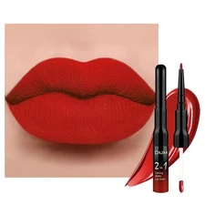evpct 1Pcs Bright Fire Ruby Red Matte Lip Liner and Liquid Lipstick Stain Mak...