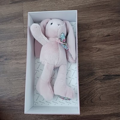 Histoire d'Ours Pink Bunny Rabbit With Patterns Plush Stuffed Animal Floral Bow