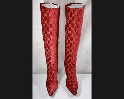 Gucci Guccissima Red Velvet Velour Boots Tom ford A/W 1997 Size eu