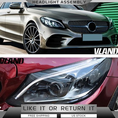 VLAND FULL LED Headlights For LED Model 2015-2021 Mercedes C-Class W205 BULE DRL