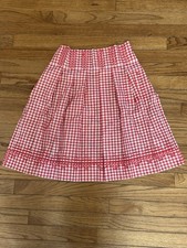Vintage Red White Gingham Half Apron Embroidered Homemade Farmhouse Unused