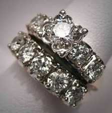 2.50 Ct Simulated Diamond Engagement Bridal Ring Set 14K White Gold Plated